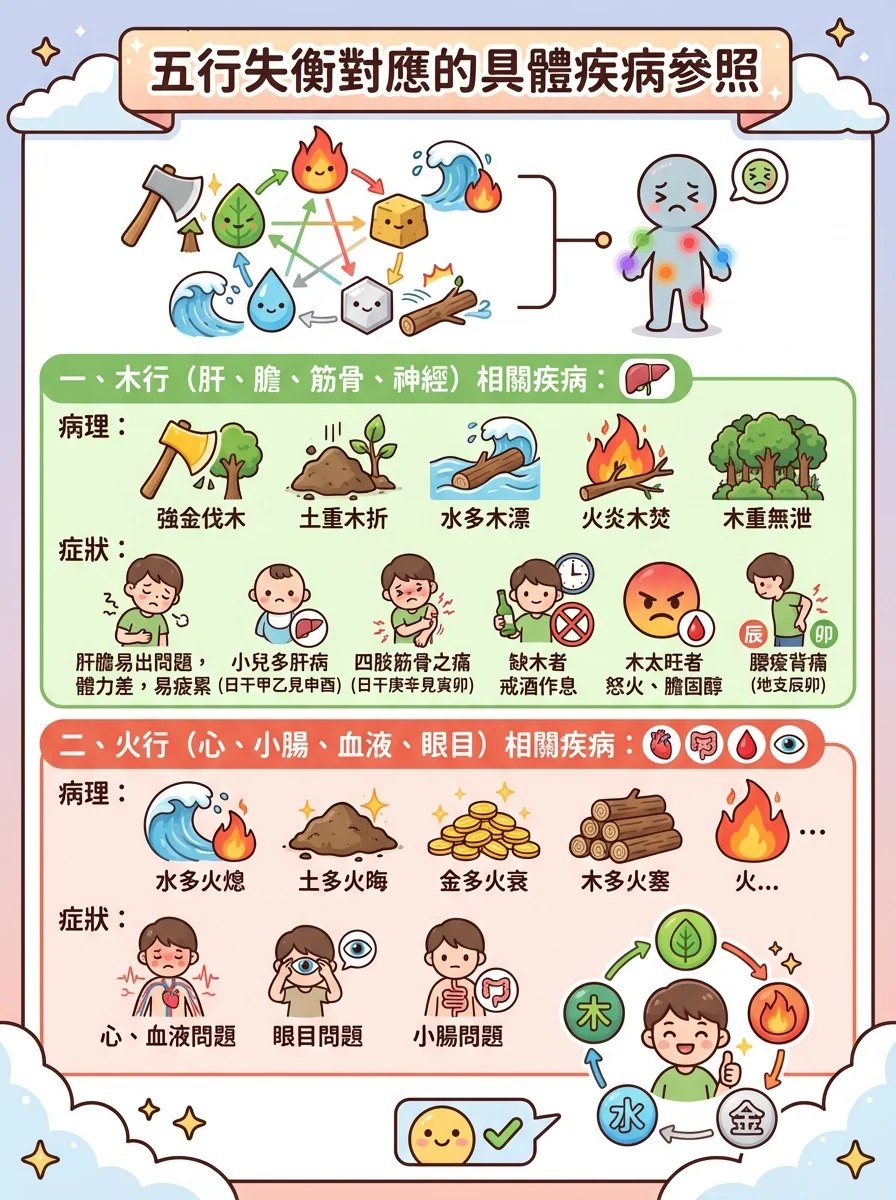 五行失衡對應的具體疾病參照