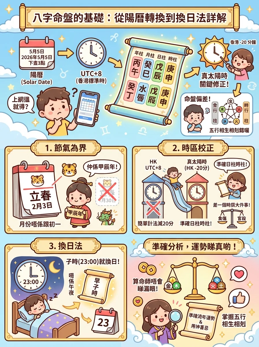 八字命盤的基礎：從陽曆轉換到換日法詳解