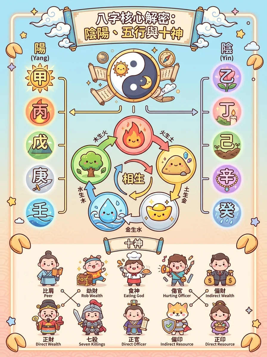 八字核心解密：陰陽、五行與十神
