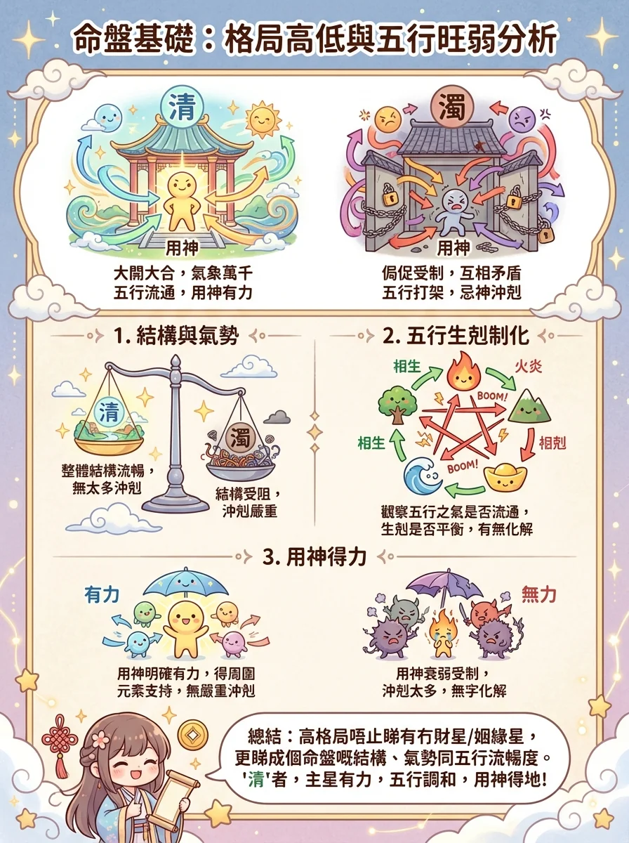 命盤基礎：格局高低與五行旺弱分析