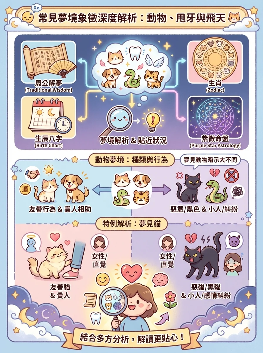 常見夢境象徵深度解析：動物、甩牙與飛天
