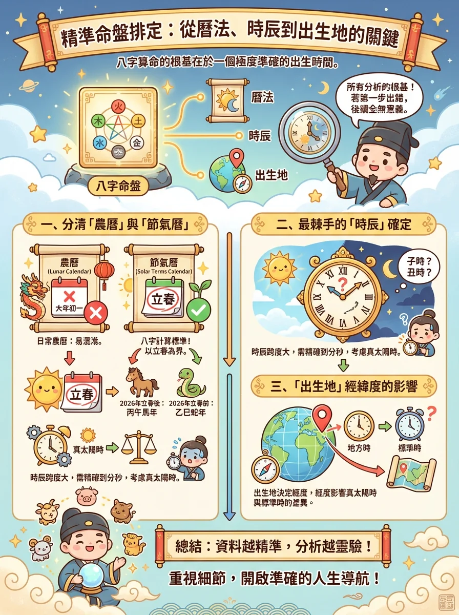 精準命盤排定：從曆法、時辰到出生地的關鍵
