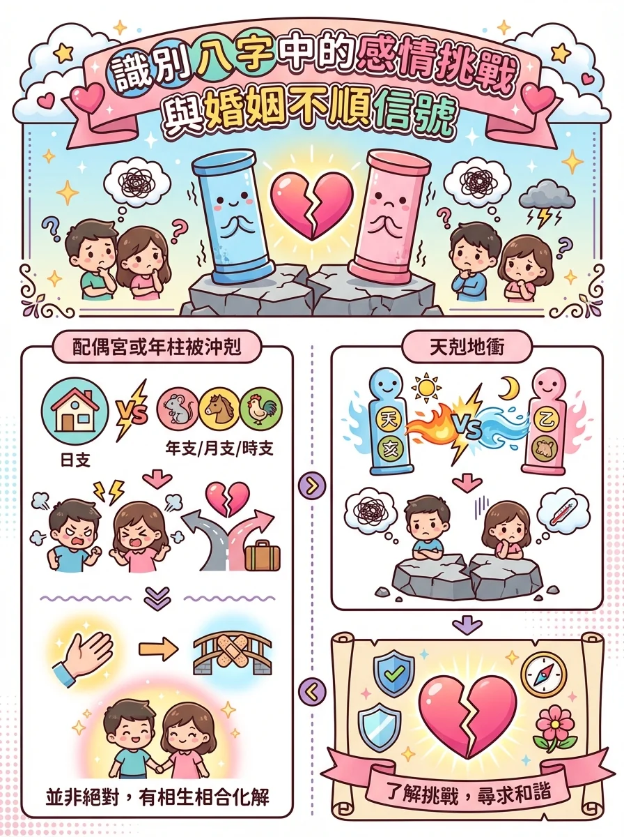 識別八字中的感情挑戰與婚姻不順信號